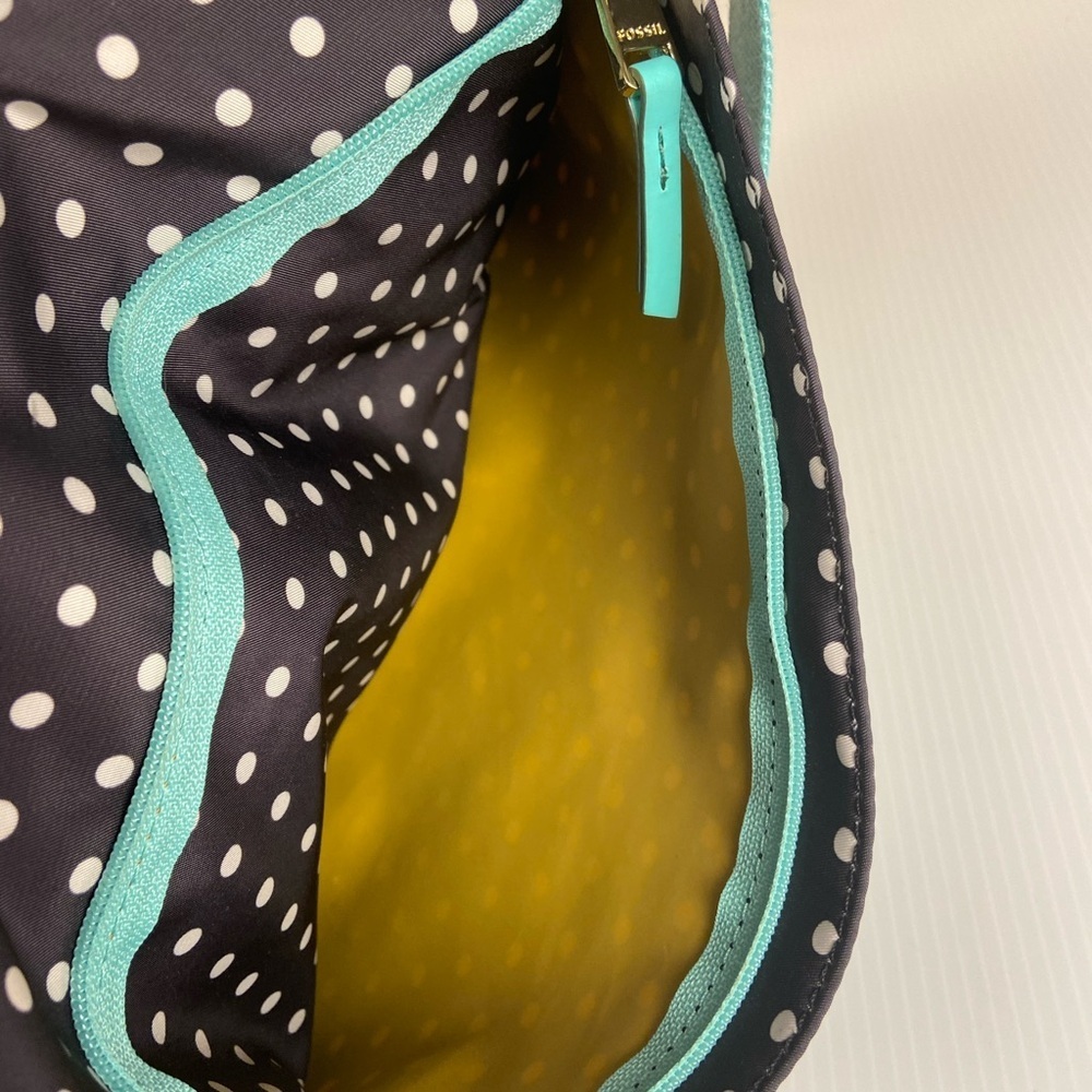 Fossil Black Polka Dot Coated Crossbody Aqua Strap Water Resistant - Picture 4 of 16